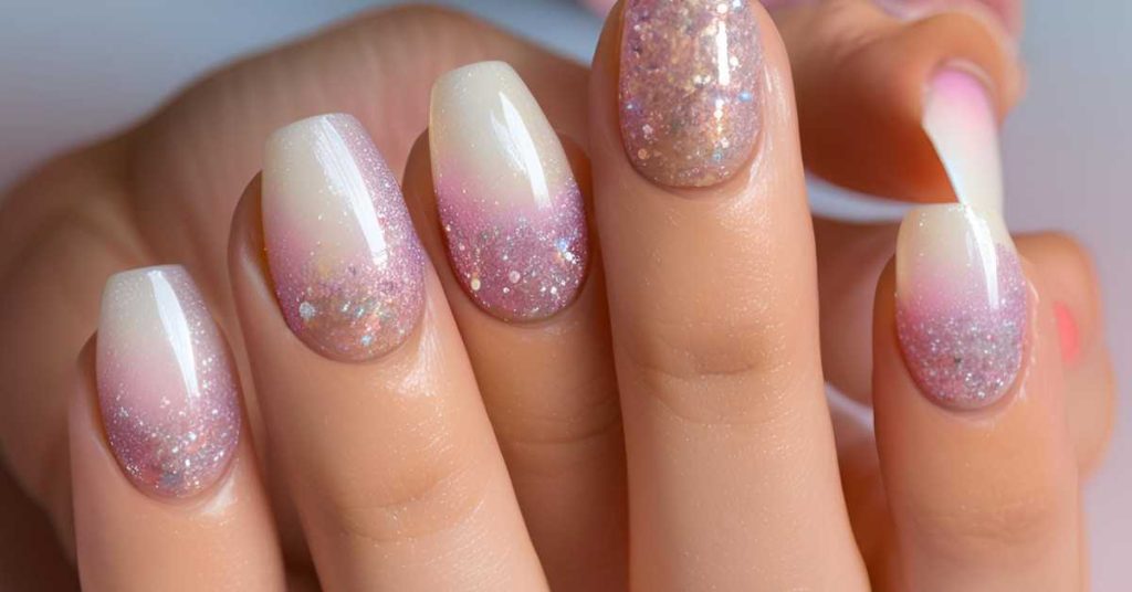 Short French Ombre Nails With Glitter Sample