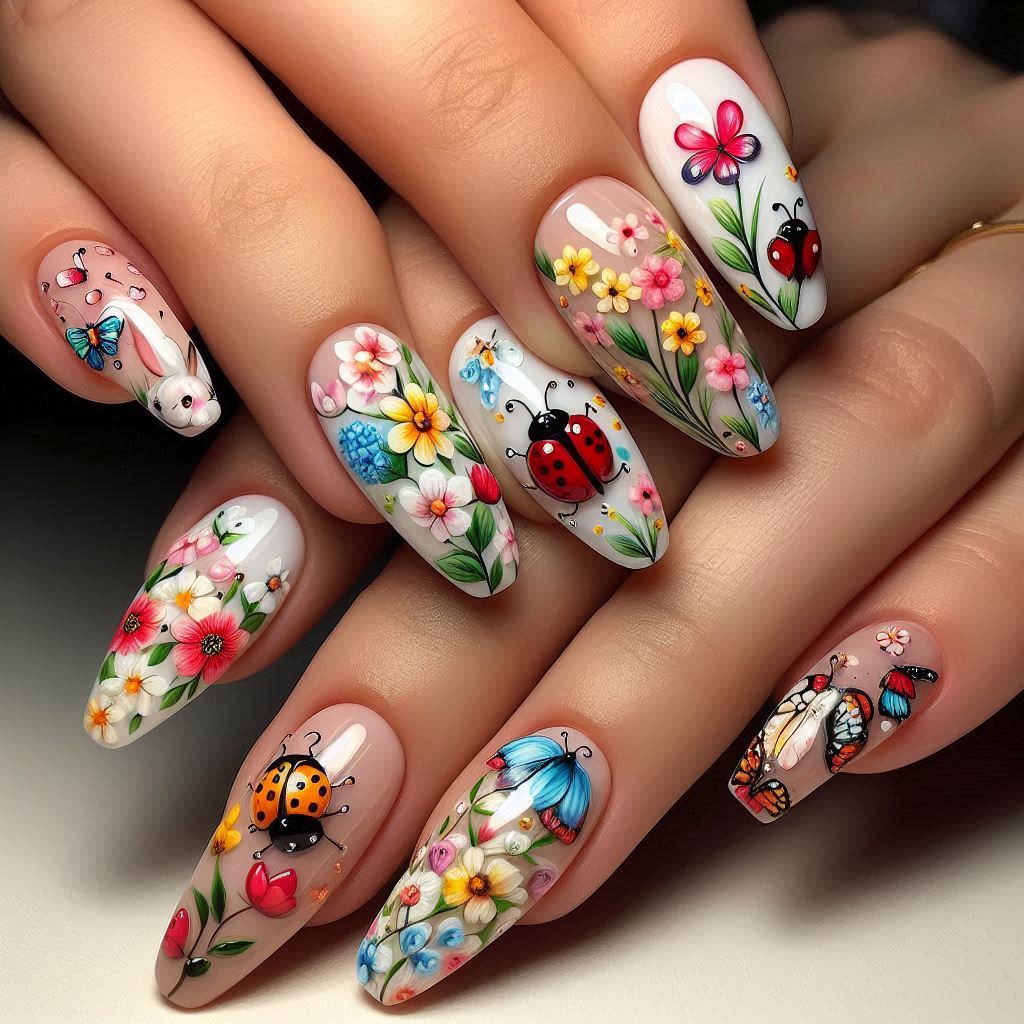 Spring Floral Nails For 10 Years Cute girls