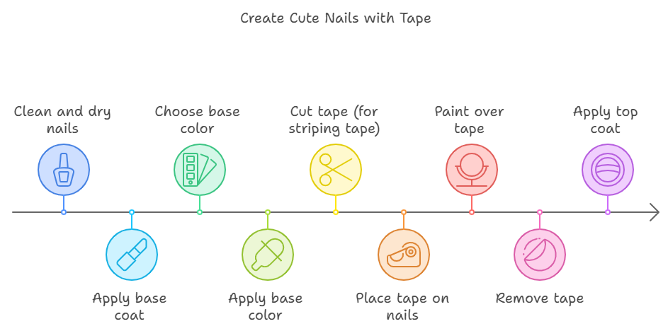 Step by Step Instructions for Cute Nails with Tape